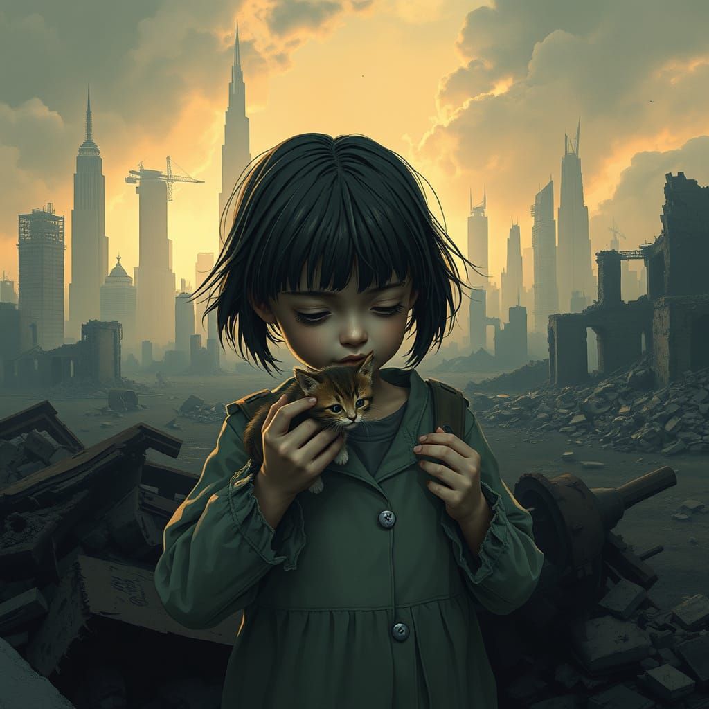 Hope Amidst Ruin in a Haunting Post-Apocalyptic Landscape