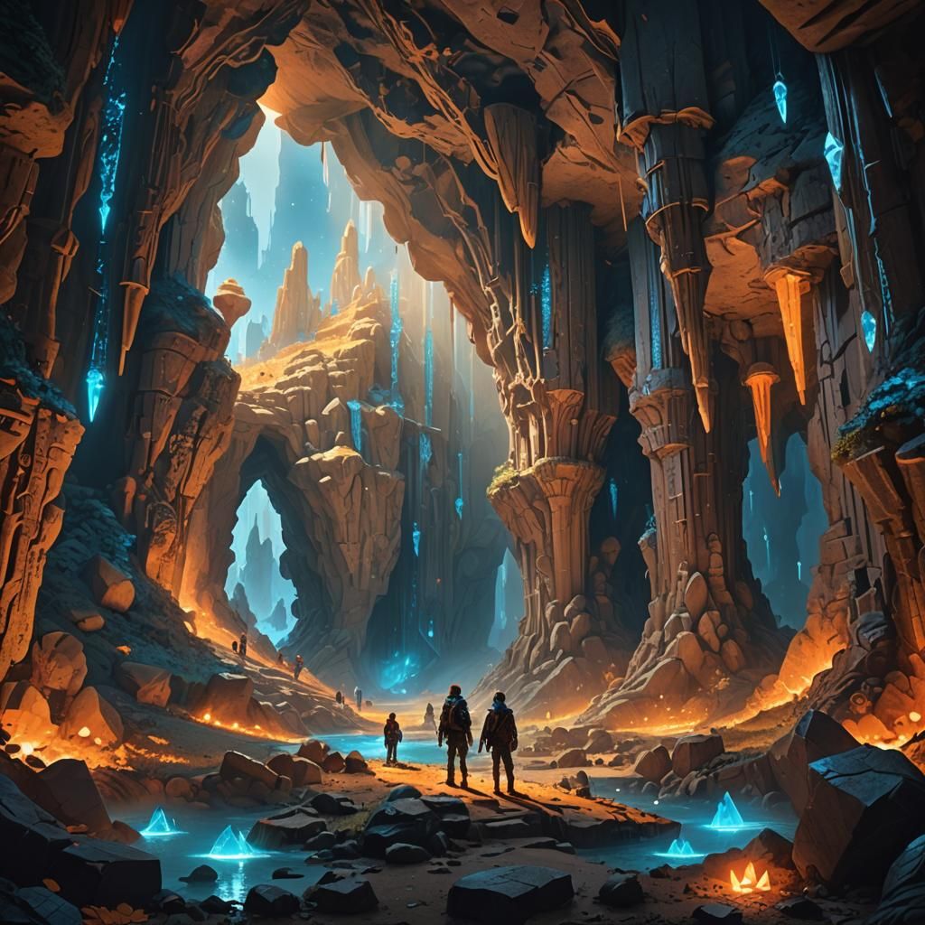 Ancient Cave Exploration in Vibrant Fantasy World