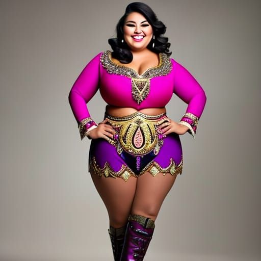 Glamorous Plus-Size Cowgirl in Detailed Matte Painting