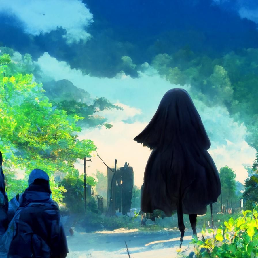 Hooded Figure in Studio Ghibli Anime Style