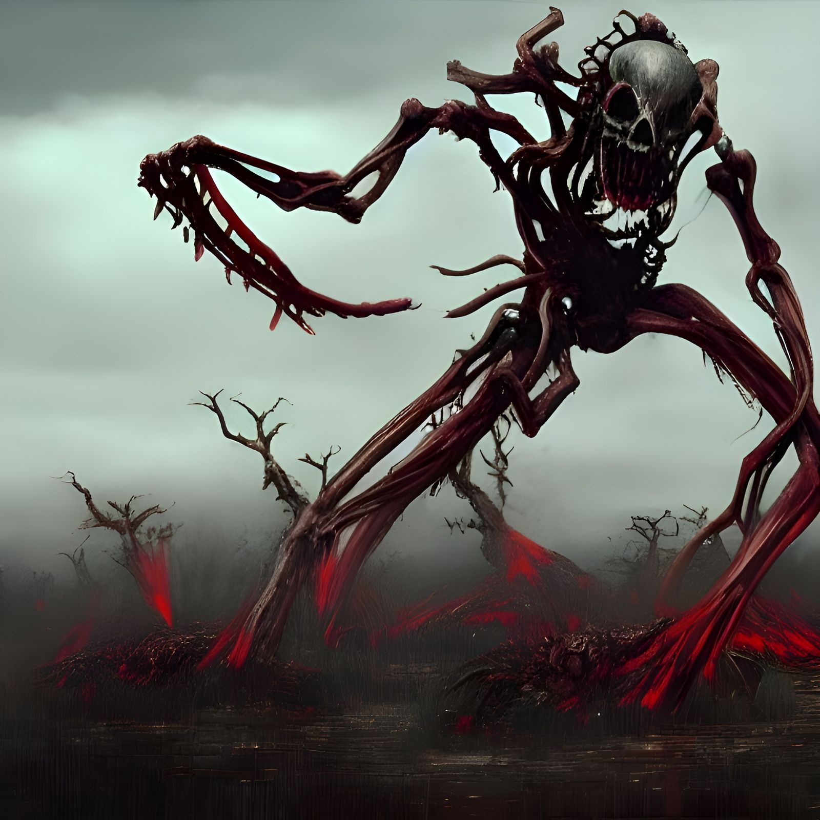 Gashadokuro Ravages Land in Sinister Horror Painting