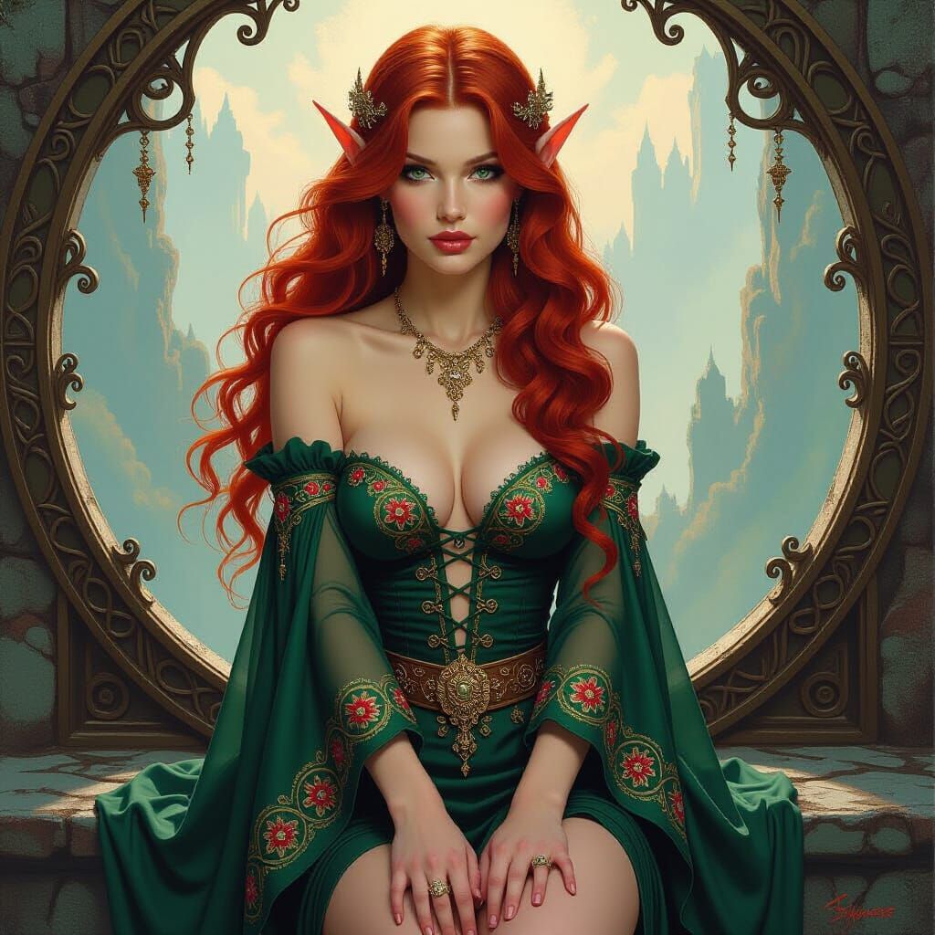 Elven Woman in Fantasy Oil Painting Style