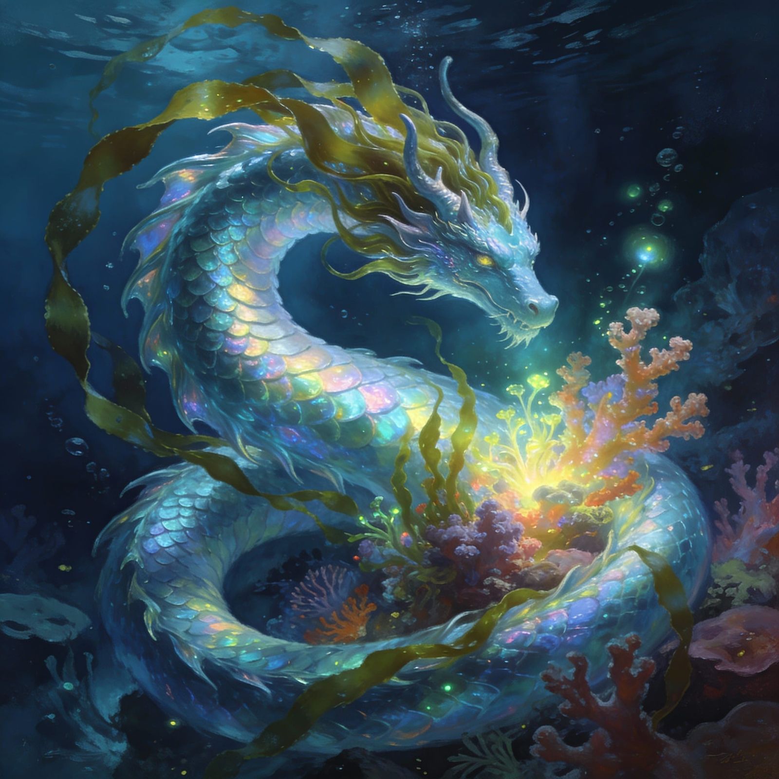 Ethereal Water Dragon Amidst Coral Reef