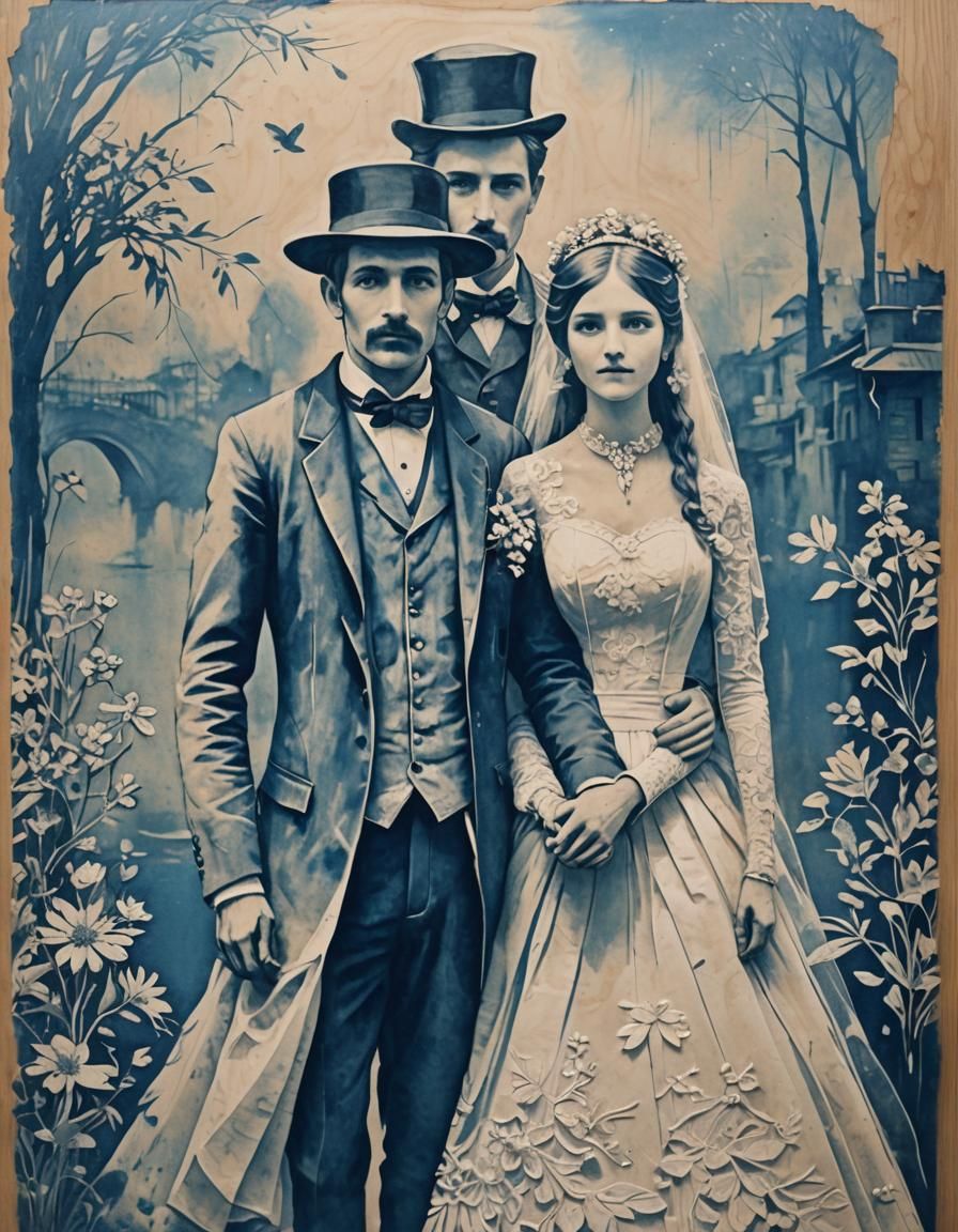 Cyanotype Street Art: Bride and Groom Adrift