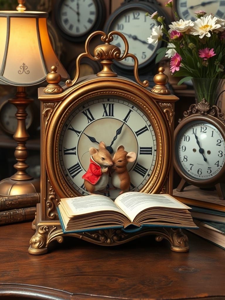 Antique Clock Reveals Mouse Family's Vintage World