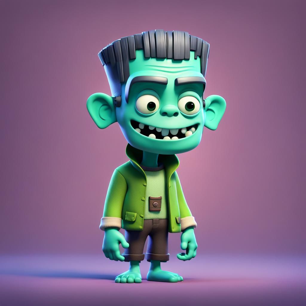 Adorable Cartoon Frankenstein in 3D Digital Art