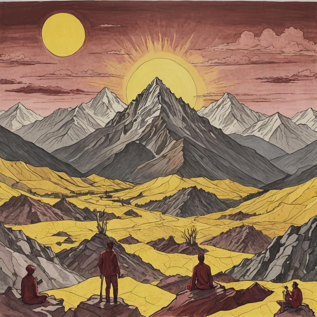 Naive Art Drawing: Mountain Victory and Loss