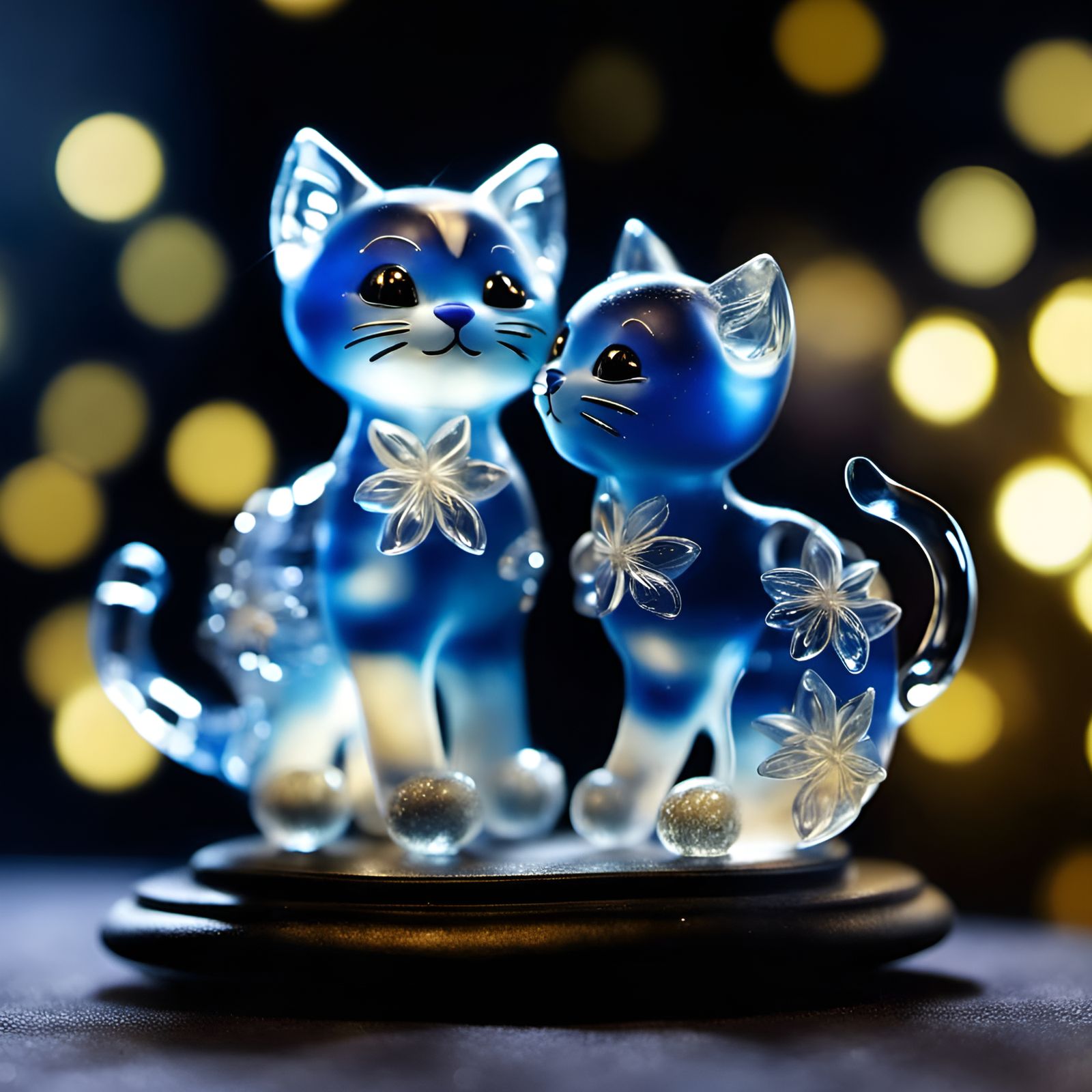 Luminescent Glass Kittens on Starry Night