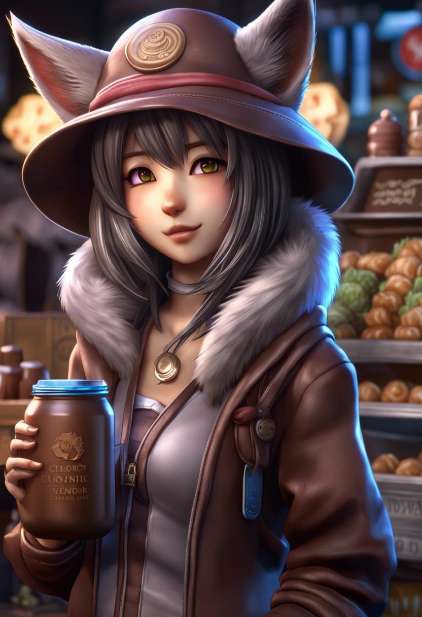 Anime Anthro Wolf Girl Chocolate Vendor