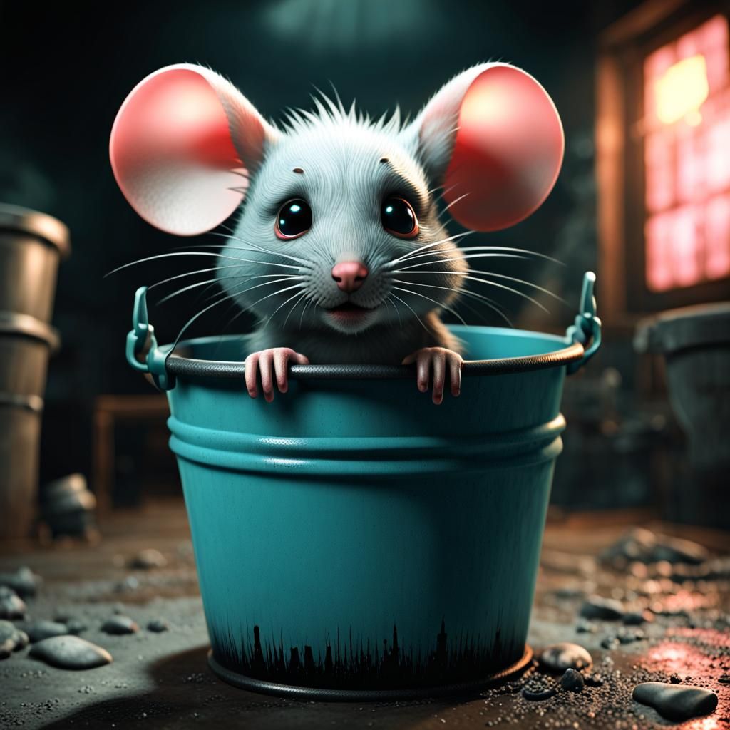 Aqua Chibi Mouse in Apocalyptic Scene