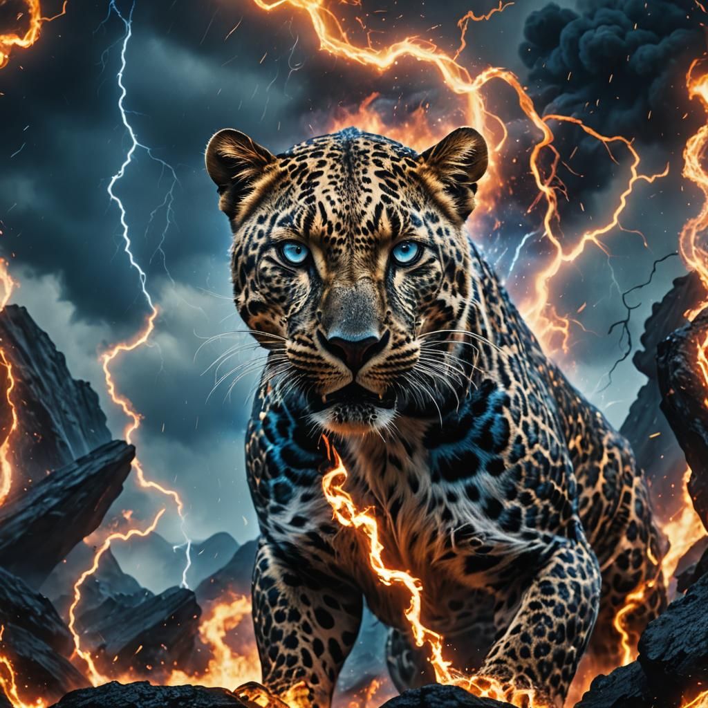 Blue Lightning Fire Leopard Wallpaper