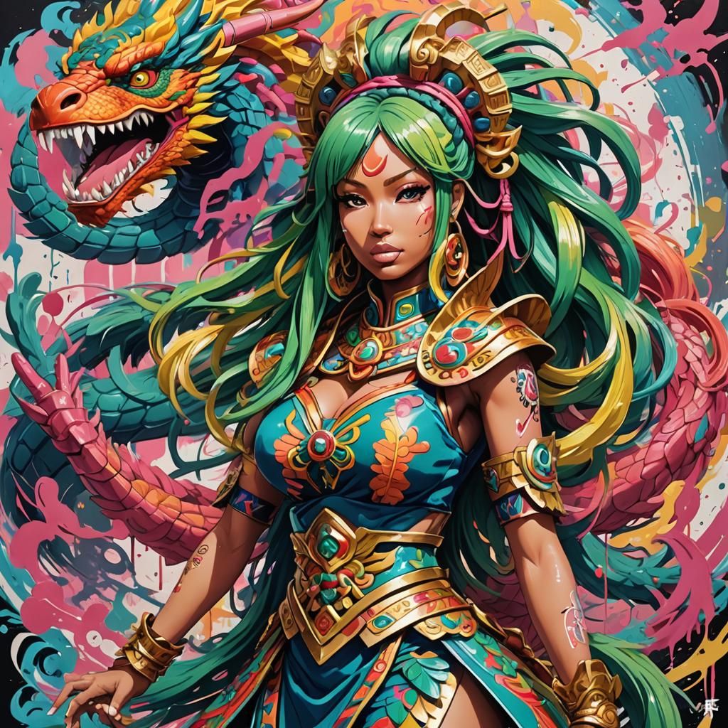 Human Quetzalcoatl in Anime Manga Graffiti Art