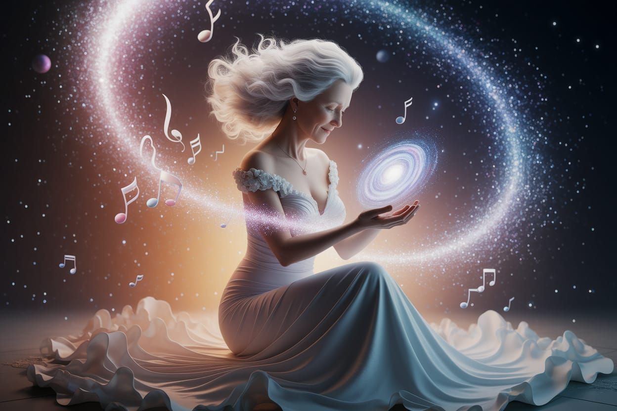 Ethereal Elderly Woman Amidst Cosmic Glow