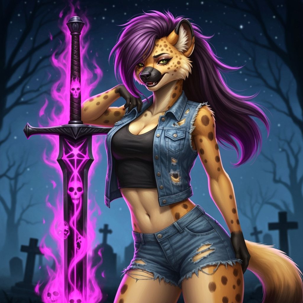 Heroic Hyena with Claymore Sword, Acrylic Impasto