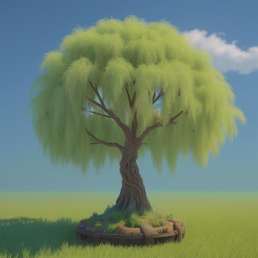 Colorful Willow Tree in Pixar Style 3D Art