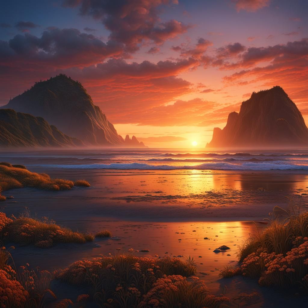 Pacific City Sunset: Detailed Matte Painting