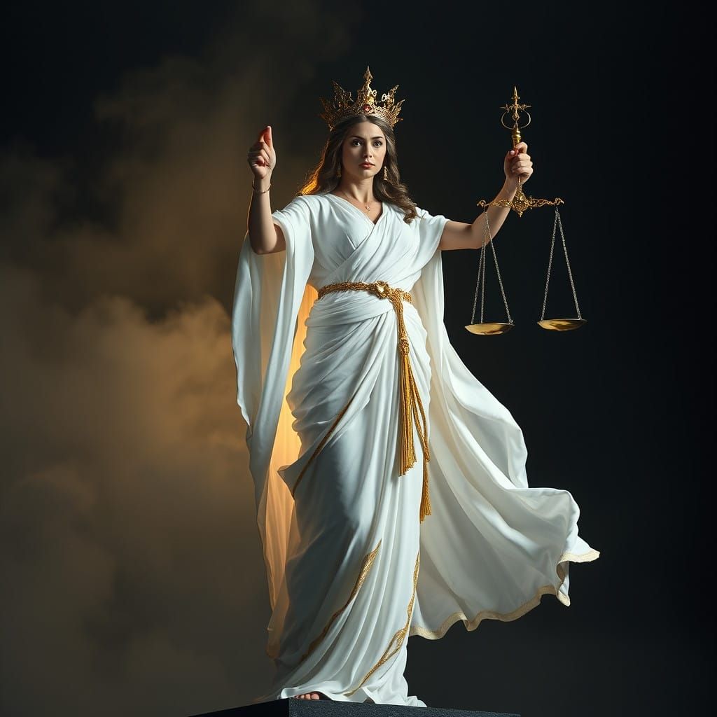 Goddess of Justice in Majestic White Robes