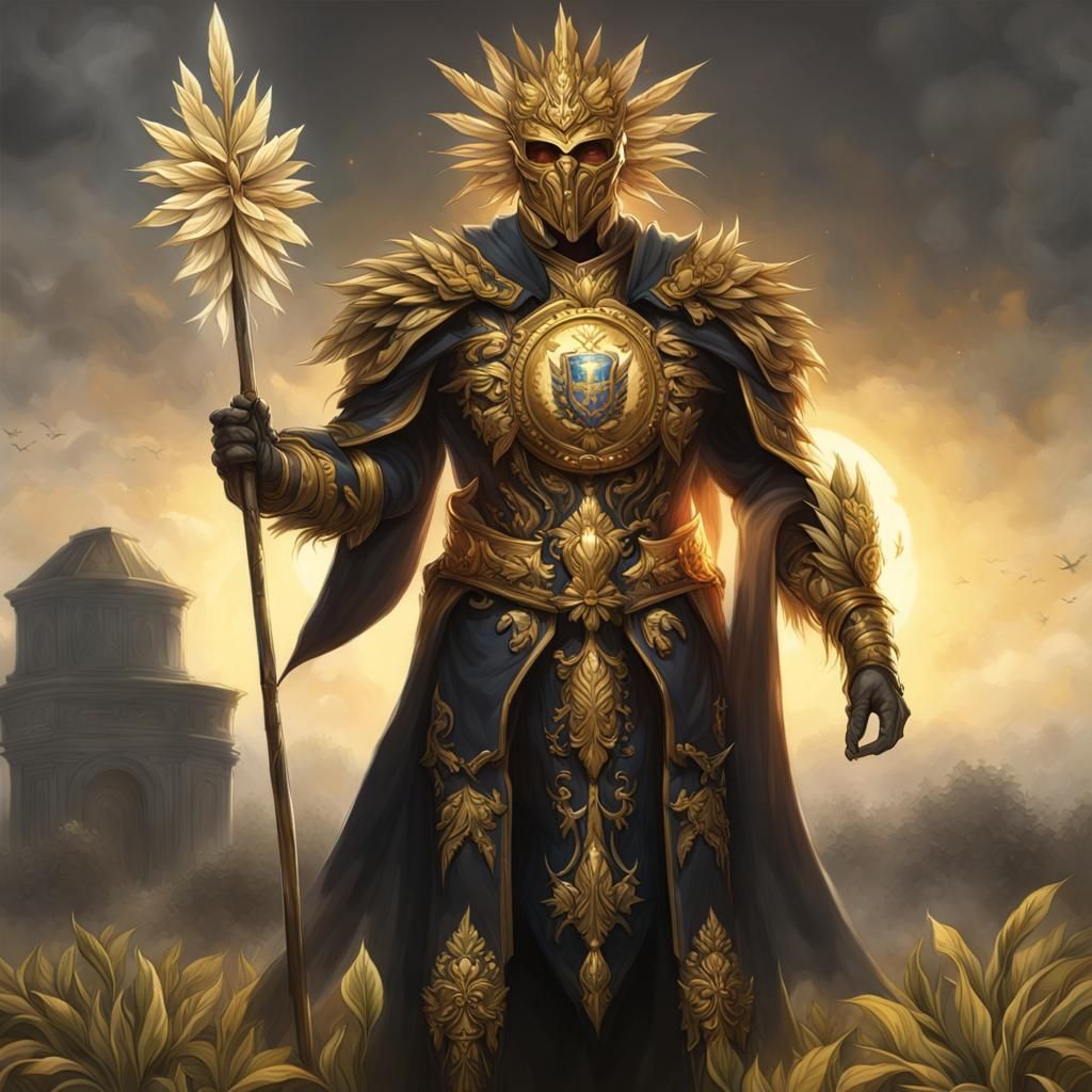 Samurai Warrior with Dragonfly Emblem in Fantasy Field