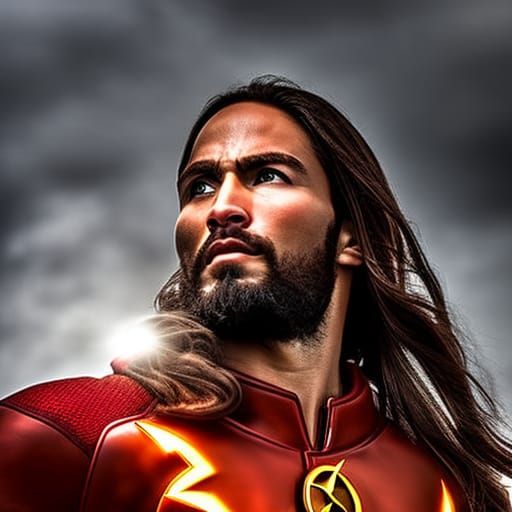 Hyperrealistic Jesus Christ as The Flash
