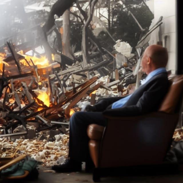 Man Relaxing Amidst Democracy's Destruction