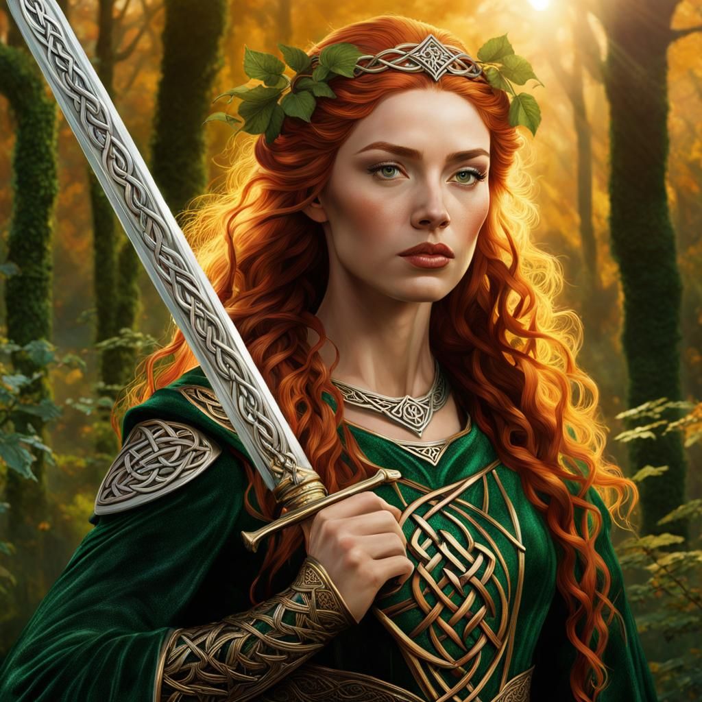 Celtic Sorceress Ceridwen in Autumnal Forest