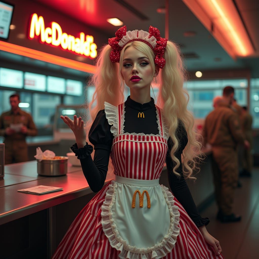 Cyberpunk Maid Serves McDonald's in Futuristic Pentagon