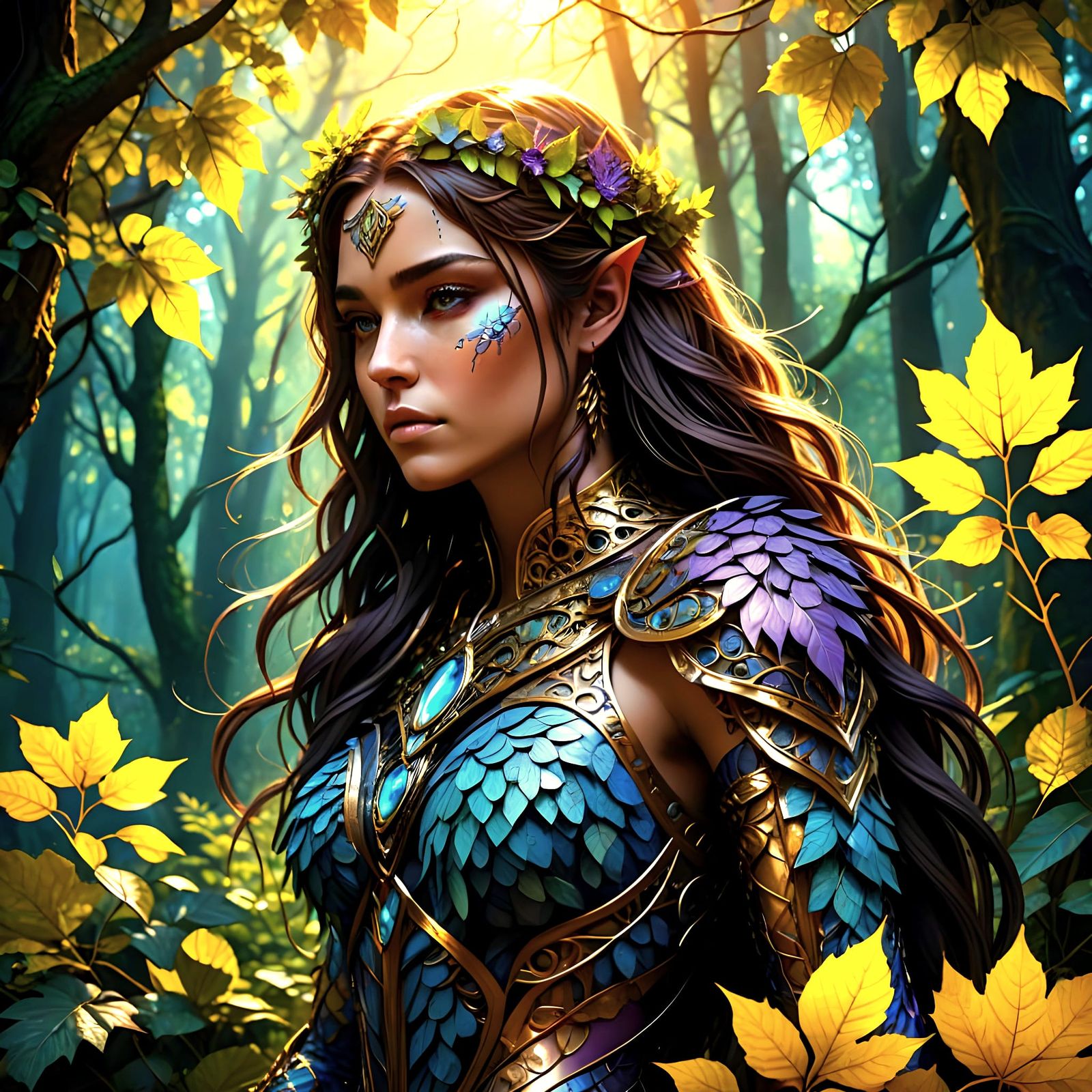 Goddess of the Woodland in Vibrant, Intricate Art Style