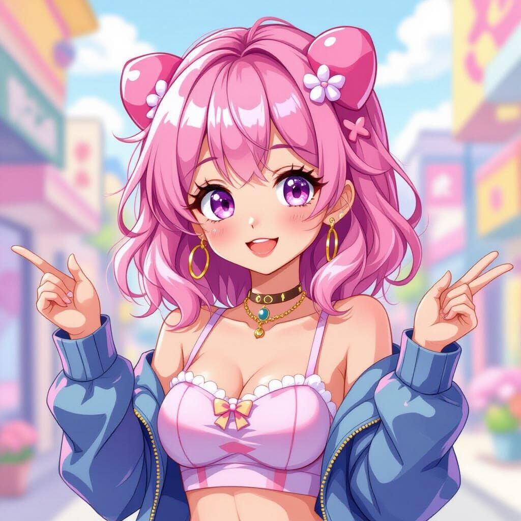 Kawaii Anime Girl in Vibrant Stylized Environment