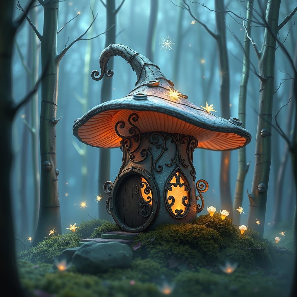 Whimsical Fairy Mushroom Hut in Enchanted Forest