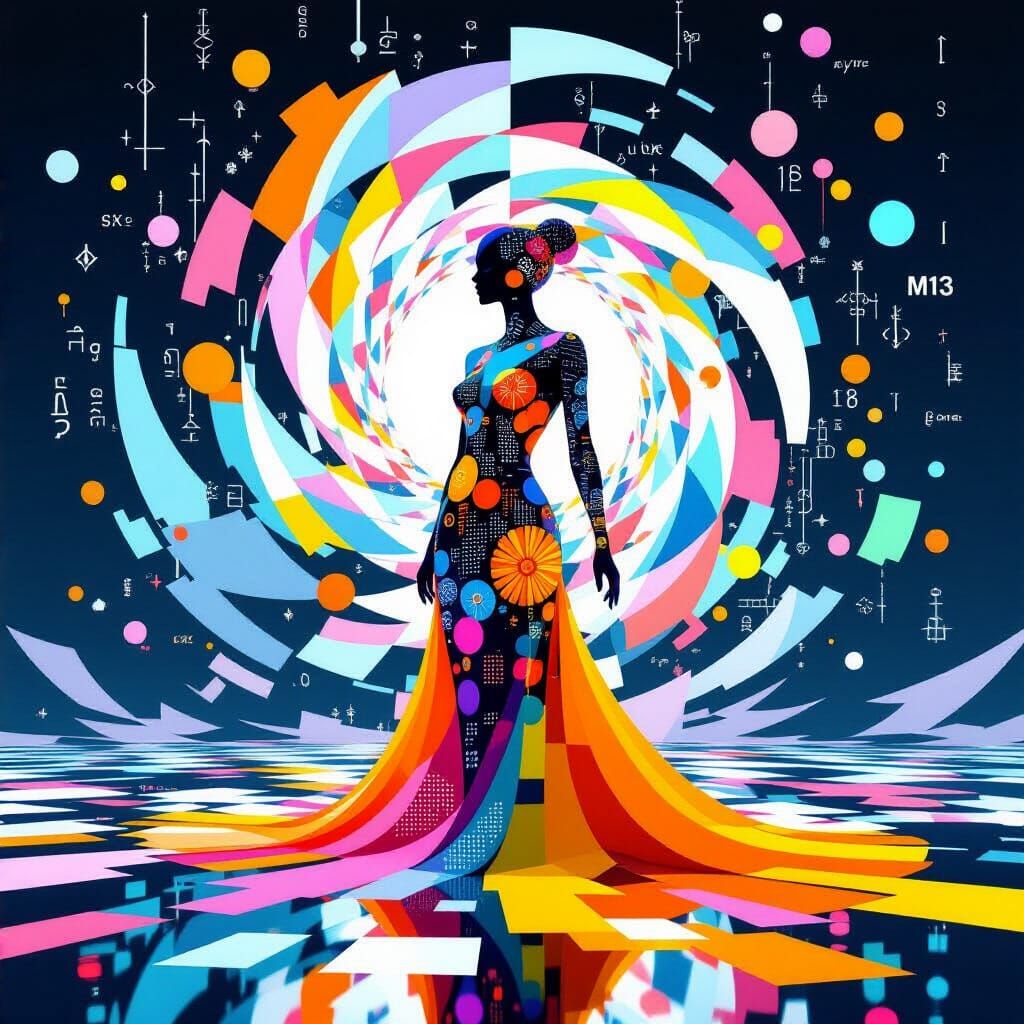 Silhouetted Figure Dissolving into Digital Pointillism