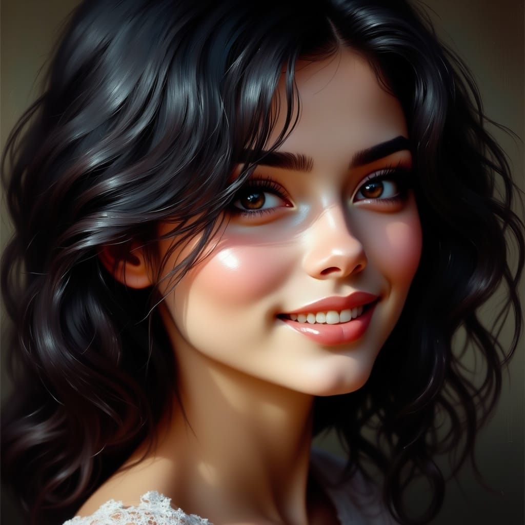 <lora:BeautyStrokesV2:1.0> Close-up portrait woman, raven bl...