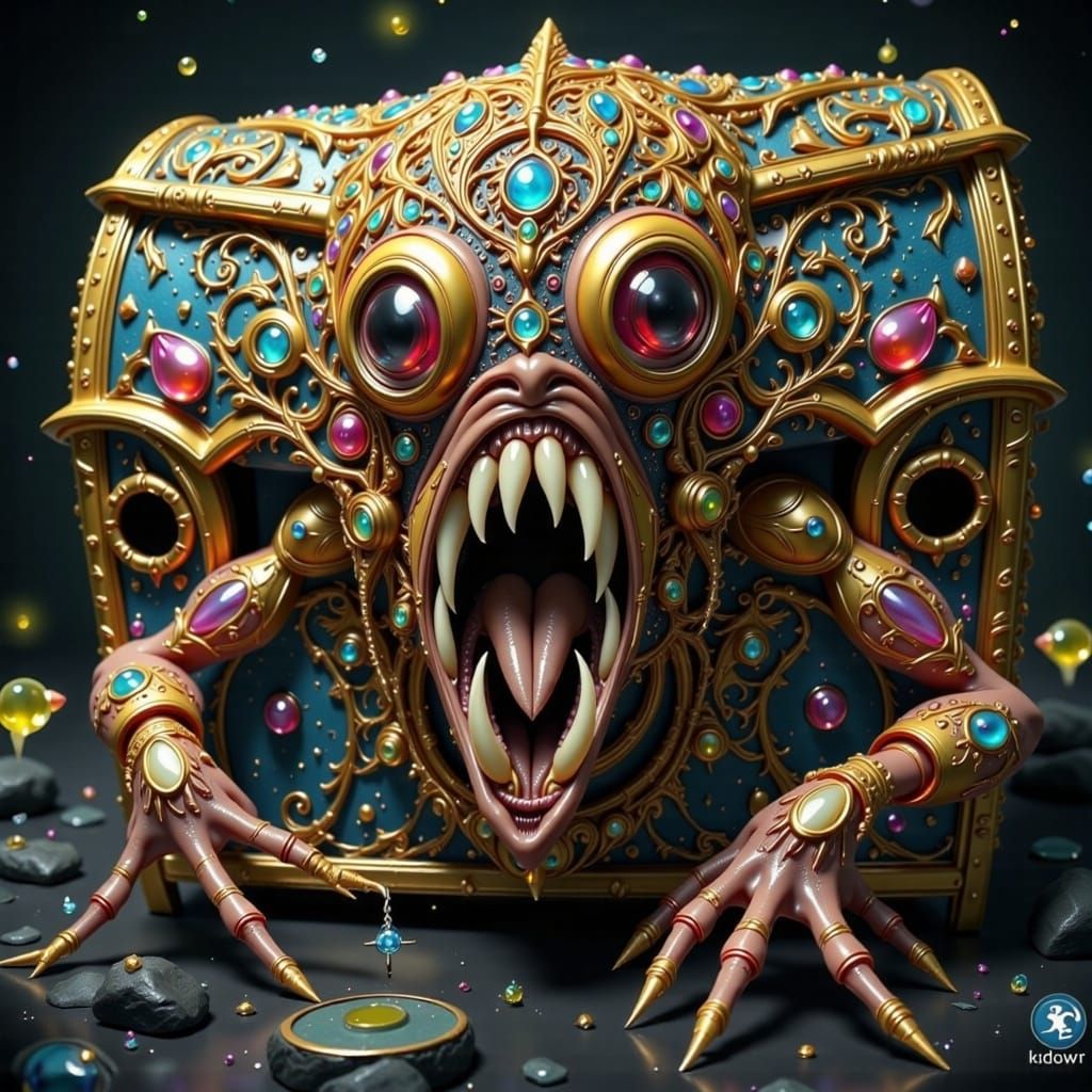 Dark Fantasy Treasure Chest Monster Emerges from the Shadows