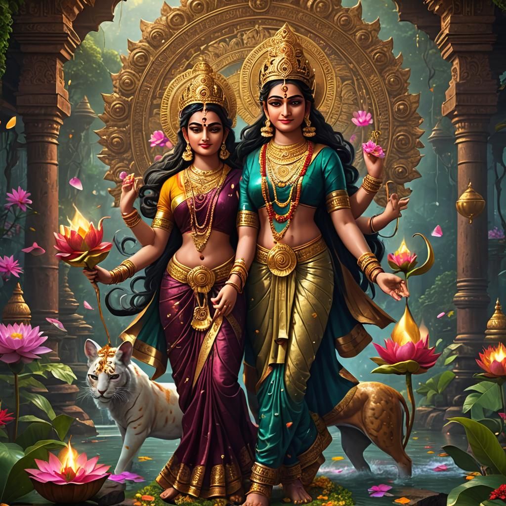Goddess Lakshmi Blessing, Detailed Fantasy Art