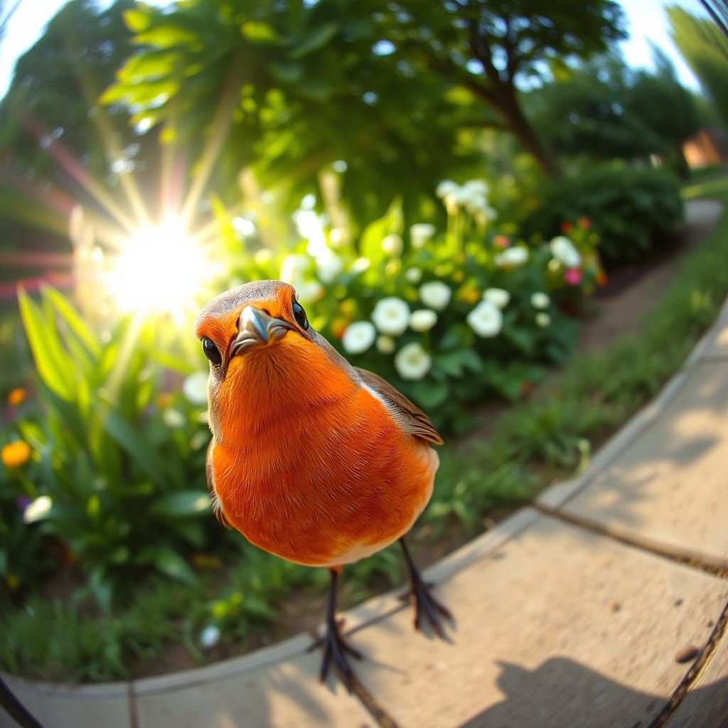 Photobombing Robin in a Sunny Garden