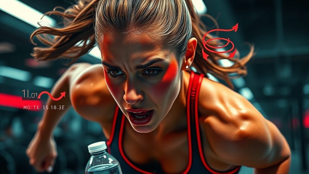 Sweat-Drenched Athlete in Mid-Sprint: Cyberpunk-Inspired Fan...