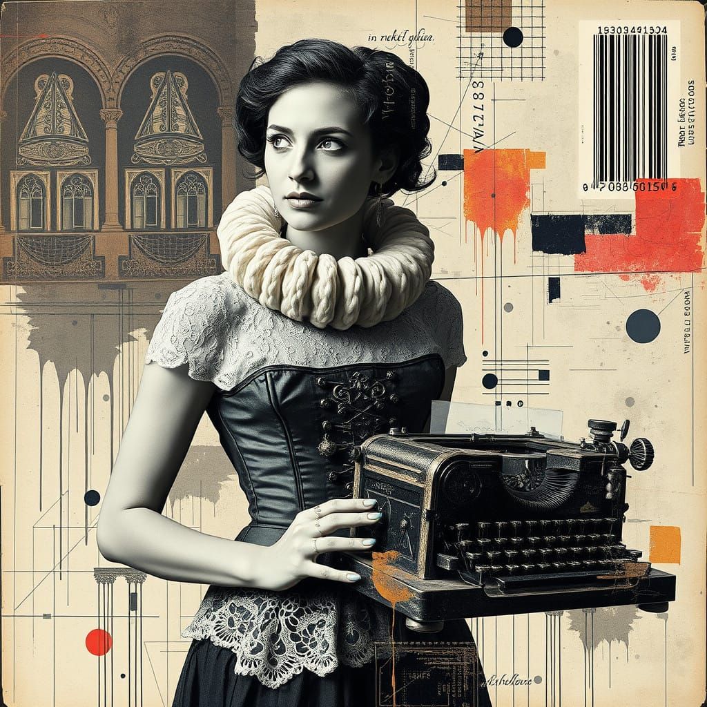 Enigmatic Typist in Corset and Ruff