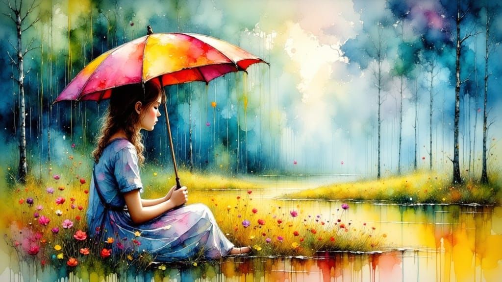 Summer Rain Softening Memories with Impasto Ink Techniques