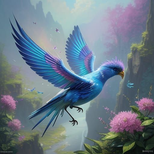 Vibrant Fairy in Flight: Detailed Matte Painting