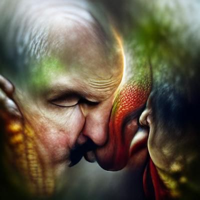 Portrait of Two Men Kissing