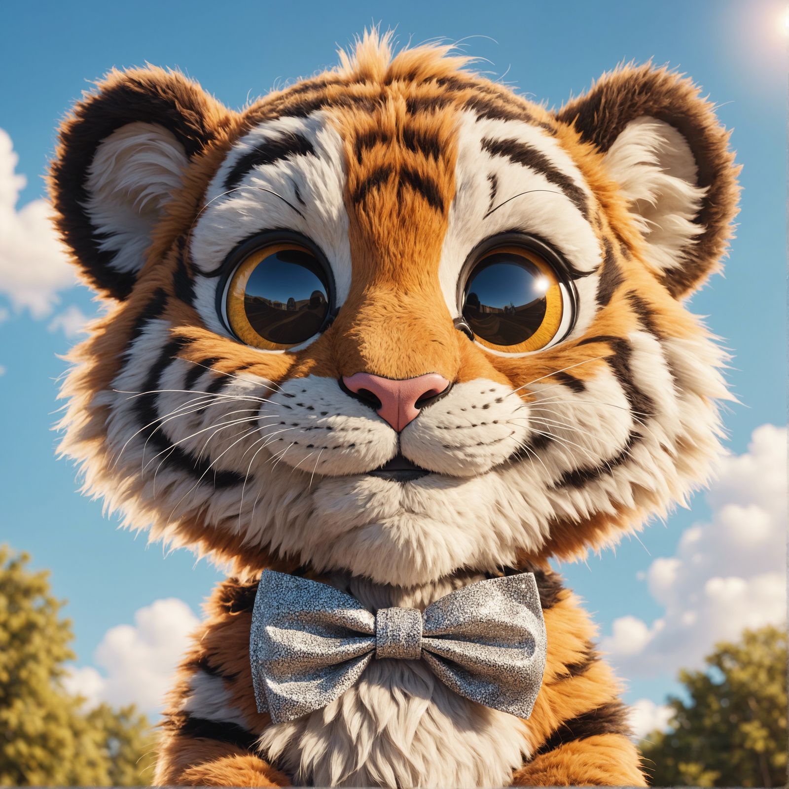 Charming Cartoon Tiger with Bow Tie in 8k