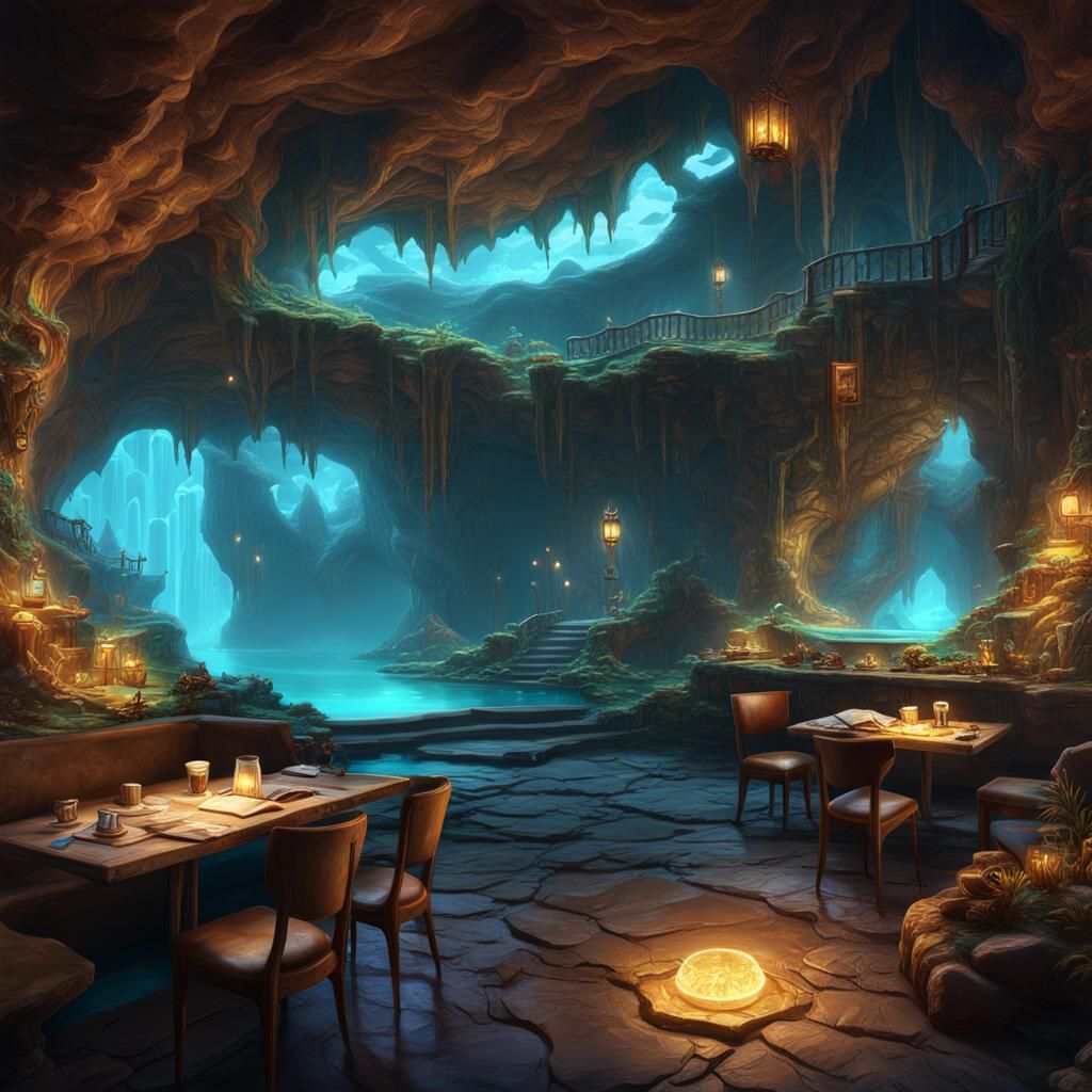 Crystal Cave Café with Bioluminescence in Unreal Engine