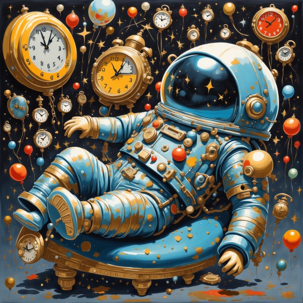 Astronaut Sleeping on Couch in Bouncy Spacesuit