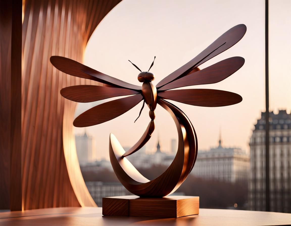 Geometric Dragonfly Sculpture in Parisian Setting
