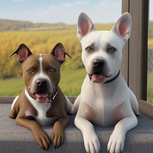 Realistic Pitbull and American Bull Terrier Dogs in Rainbow-...