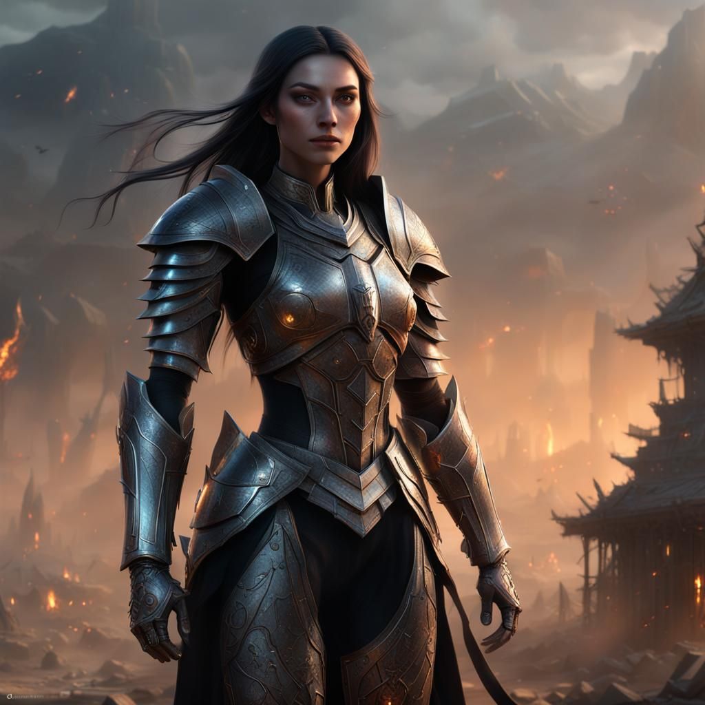 Girl in Glowing Armor: 3D Rendered Digital Art