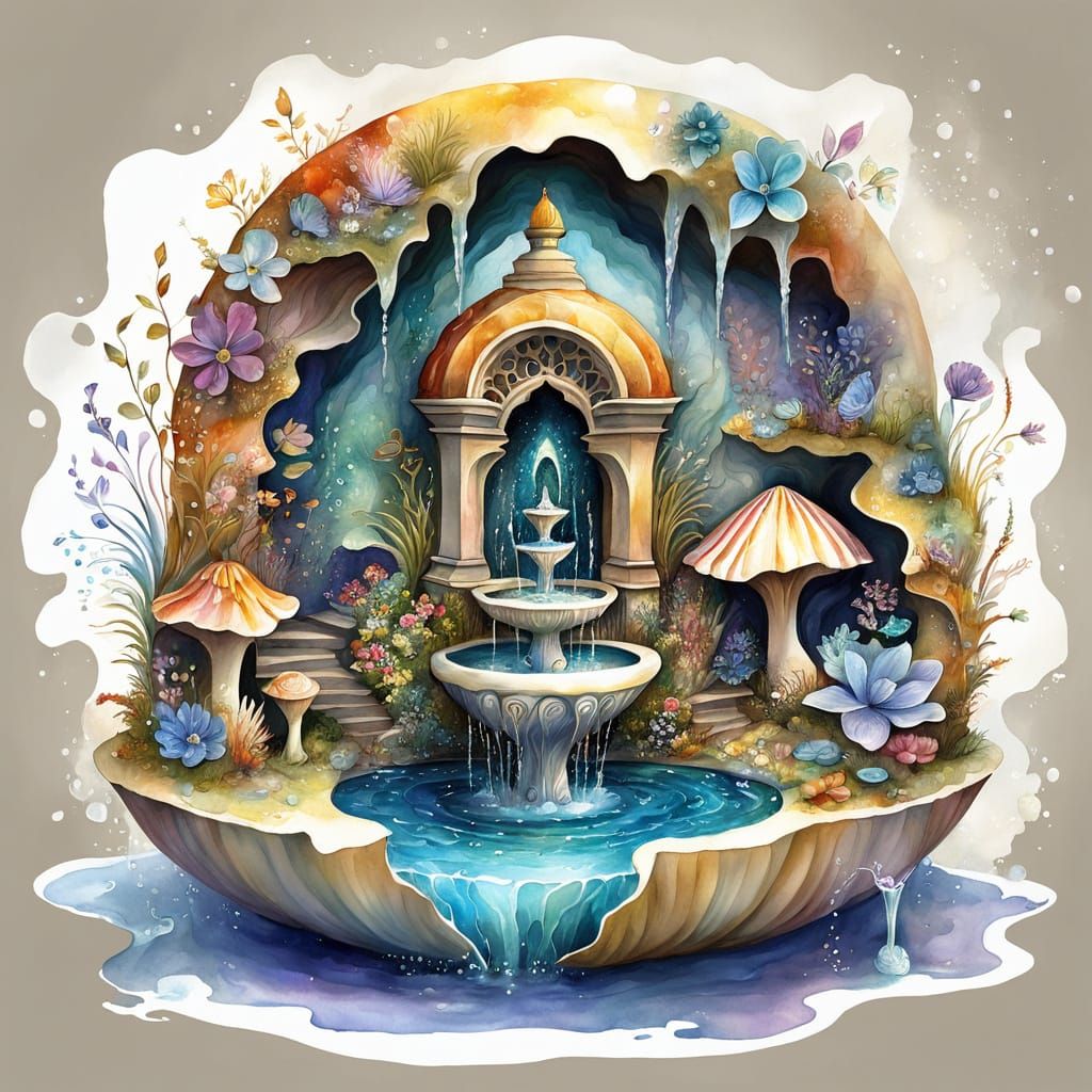 Mini Fountain in Shell: Abstract Vector Art