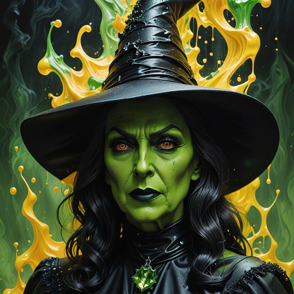 Surreal Melting Witch Depiction in Abstract Art