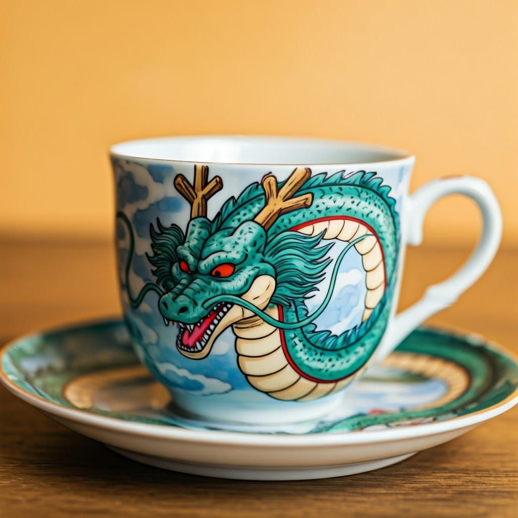 Shenron Teacup: Manga-Inspired Dragon Art