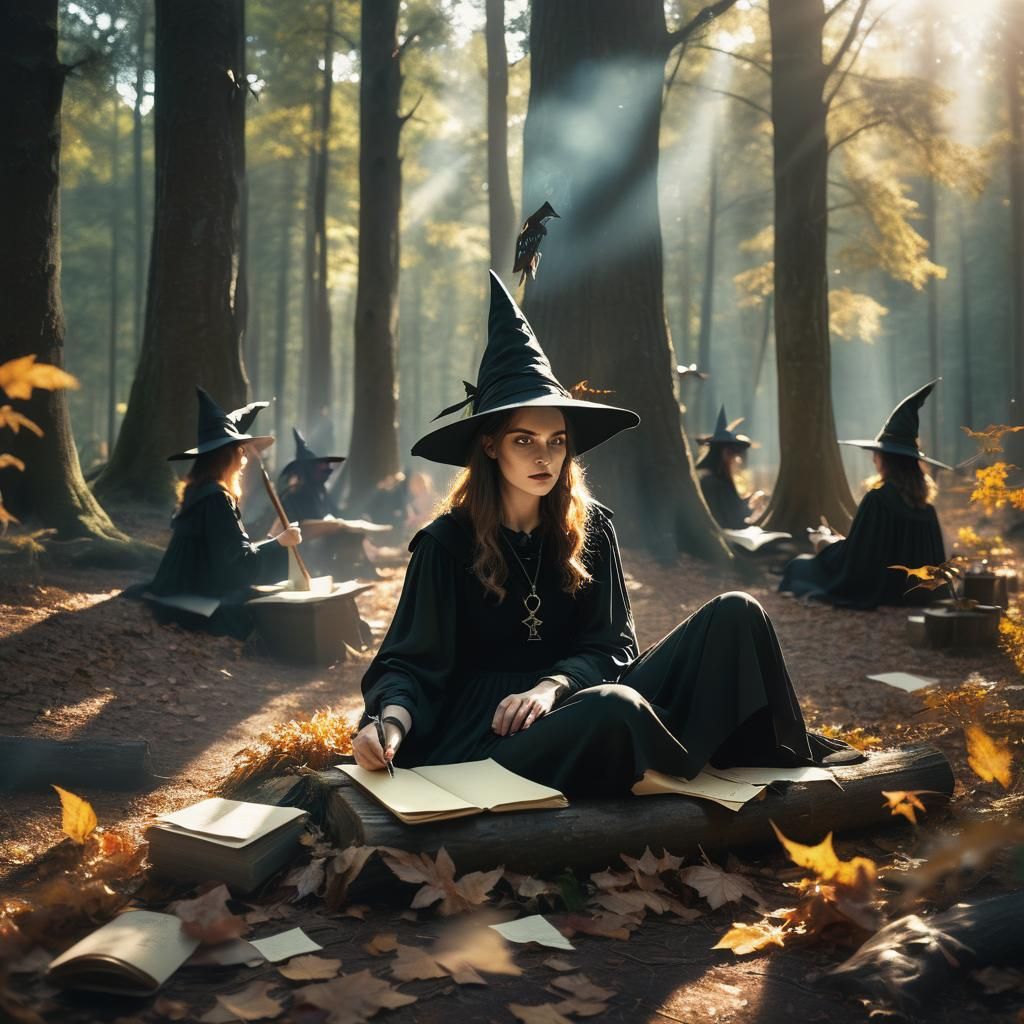 Witches Studying Outdoors in Forest School