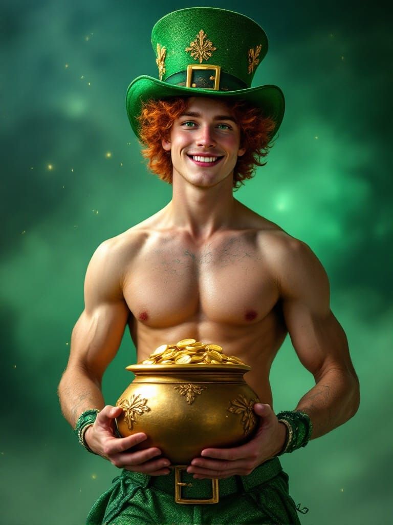 Handsome Gay Leprechaun in Whimsical Irish Landscape